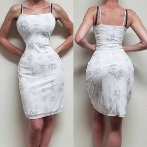 Vintage My Michelle Silver Metallic Floral Jacquard Spaghetti Strap Mini Dress L